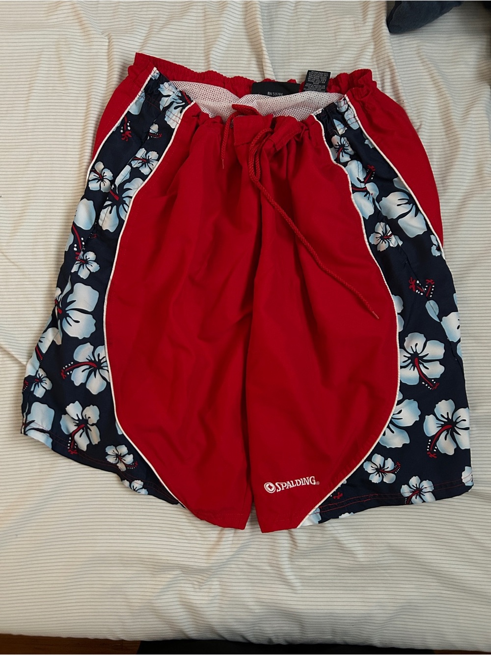 Spalding Red Swim Shorts with Navy Floral Panels